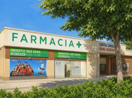 Ilustración del Centro Cívico y la farmacia de Mas Camarena